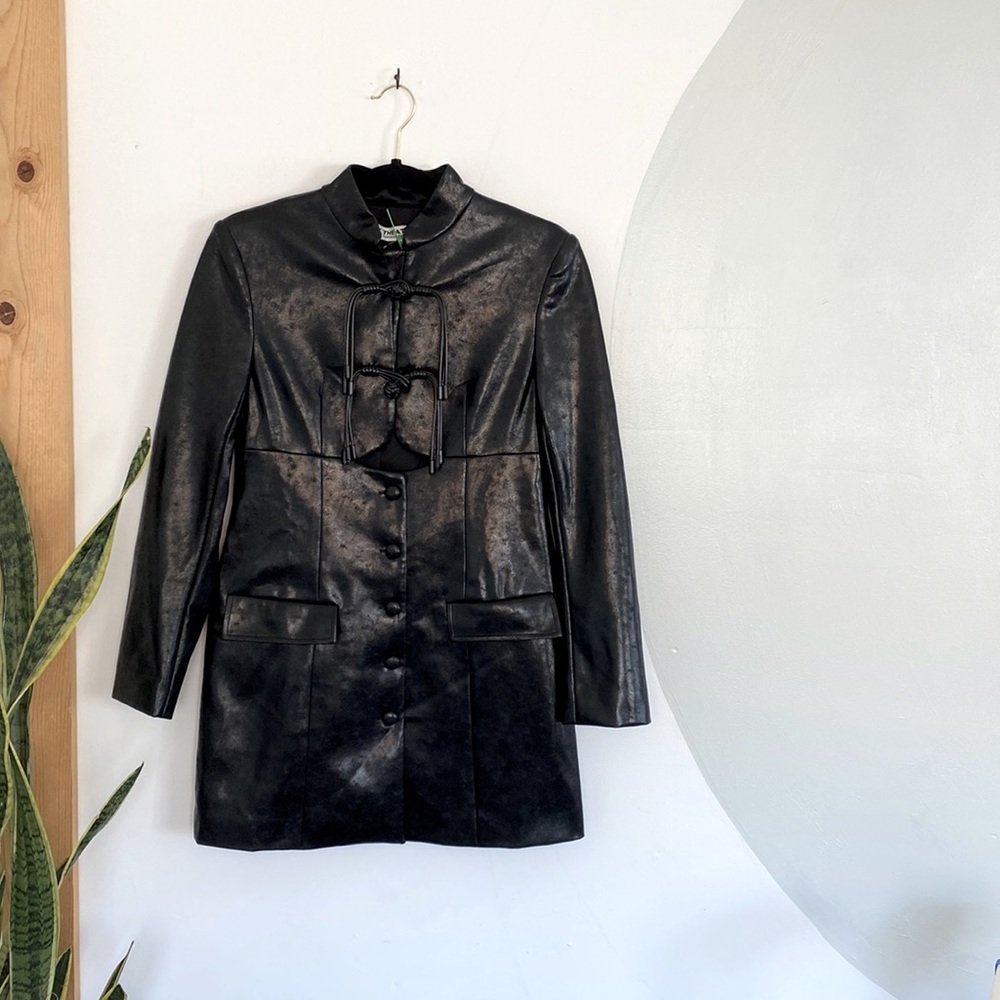 Muzkin By Theater Black Pleather Mini Dress Size M